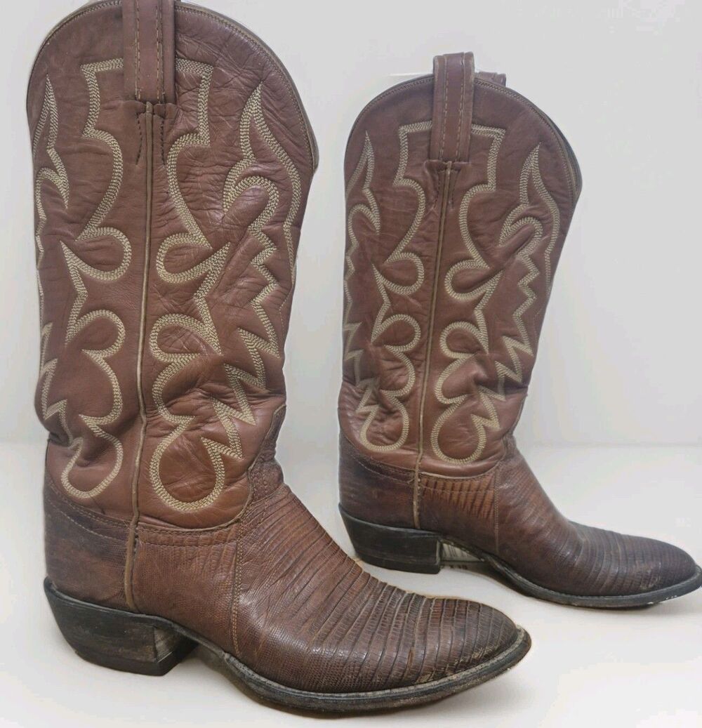 TONY LAMA Vintage Cowboy Lizard  Boots Brown Woman's Size 9B